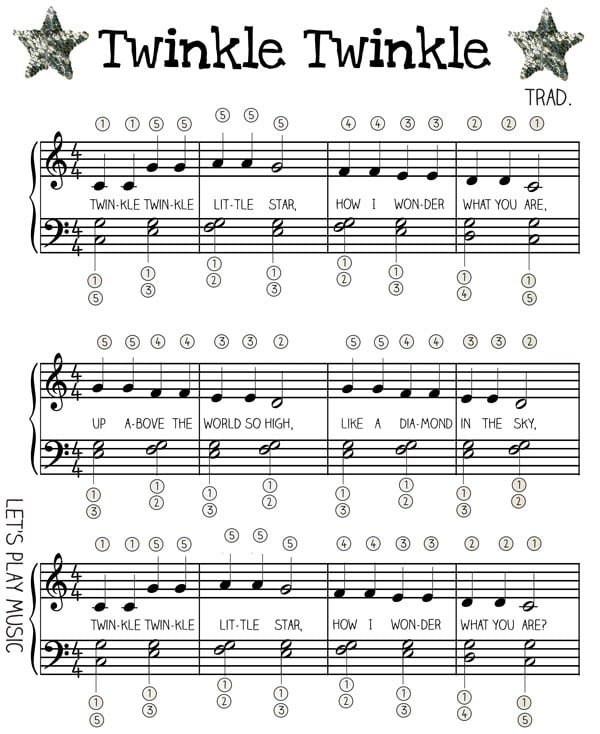 Twinkle Twinkle Little Star piano sheet music learning